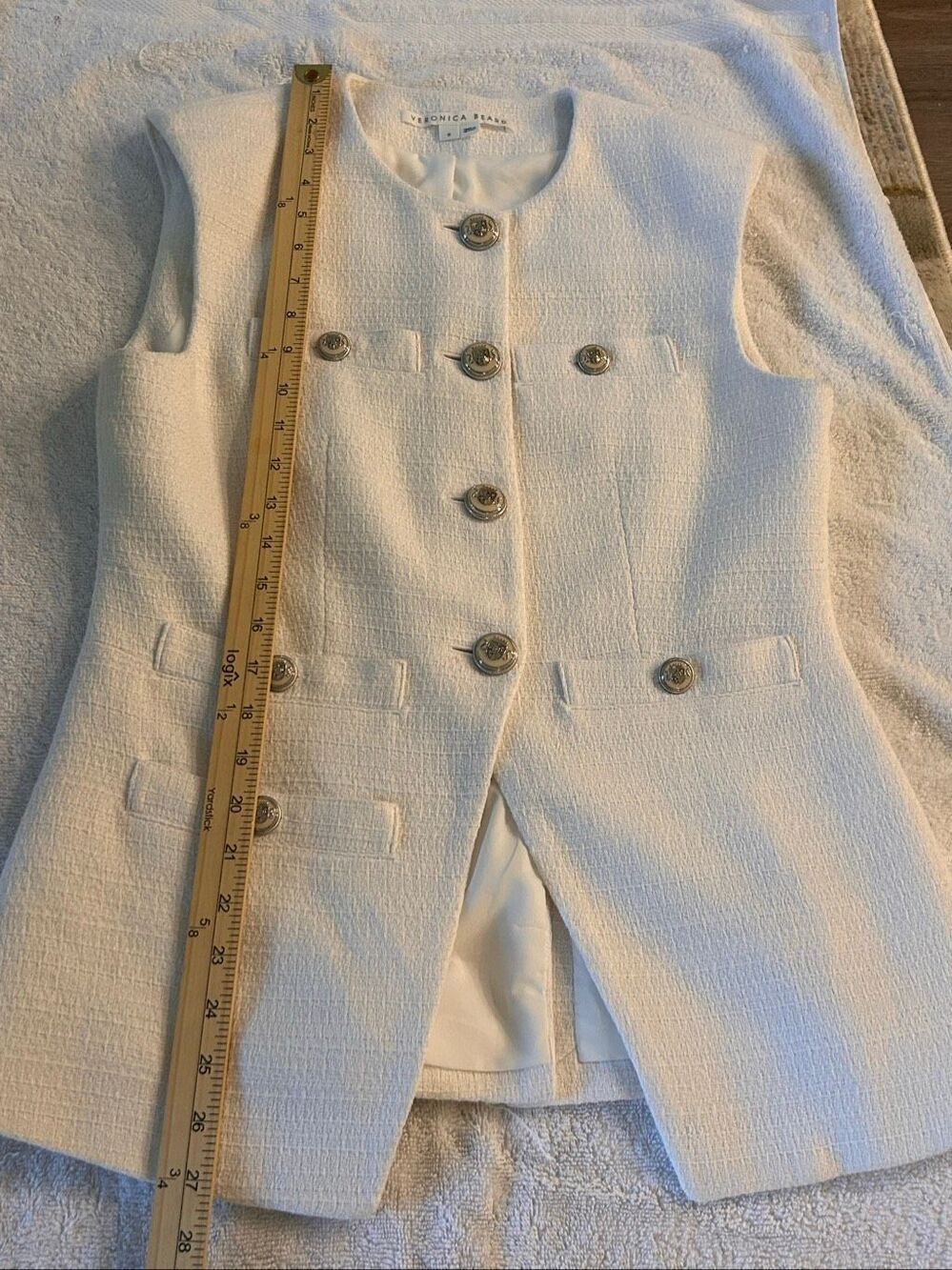 Veronica Beard Tamara White Textured Blazer Vest Size 8 - Picture 6 of 11